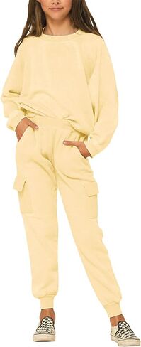 Imily Bela Kids Girls Sweatsuit Lounge sets Crewneck Sweatshirt Casual Drawstring Sweatpants with Pocket in Kuwait
