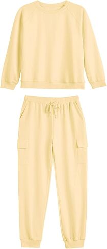 Imily Bela Kids Girls Sweatsuit Lounge sets Crewneck Sweatshirt Casual Drawstring Sweatpants with Pocket in Kuwait