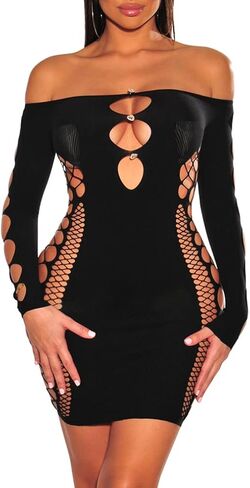 فستان ZileZile النسائي المثير بدون أكتاف شبكي مجوف للنادي قصير in Kuwait