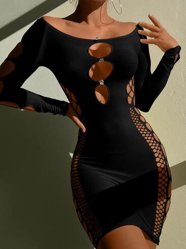 فستان ZileZile النسائي المثير بدون أكتاف شبكي مجوف للنادي قصير in Kuwait