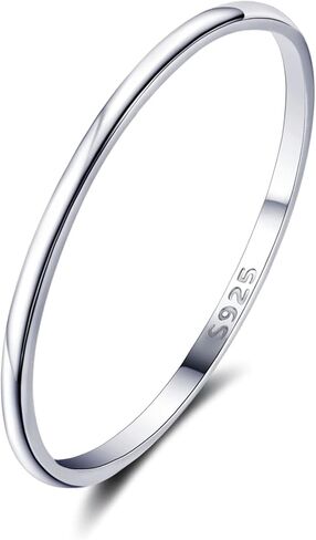 Honsny 925 خاتم فضة استرليني للنساء والرجال التراص خواتم الزفاف للأزواج إصبع بسيط قابل للتكديس بيان قبة عادي الإبهام الدائري حجم 6-11 in Kuwait