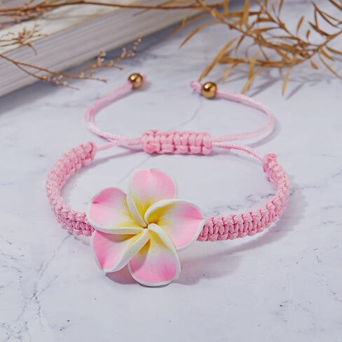 RINHOO بلوميريا فيمو نسج سوار للنساء الفتيات اليدوية حبل النسيج زهرة هاواي سوار قابل للتعديل in Kuwait