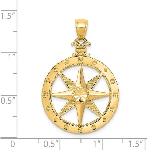 Solid 14k Yellow Gold Men's Diamond-cut Compass Brushed Matte Finish Pendant Charm 33mm in Saudi Arabia
