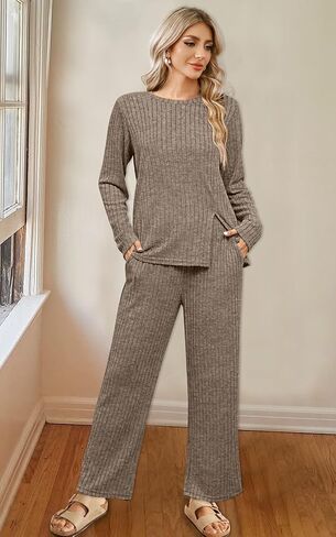 WIHOLL Womens Two Piece Outfits Lounge Sets Cozy Sweater Loungewear with Pockets in Kuwait