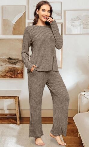 WIHOLL Womens Two Piece Outfits Lounge Sets Cozy Sweater Loungewear with Pockets in Kuwait