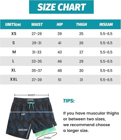 Turnshine Mens Swim Trunks with Compression Liner 5" Stretch Beach Shorts Quick Dry Bathing Suit Board Shorts Zipper Pockets in Kuwait