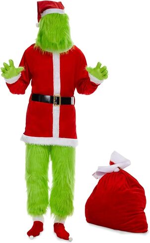 Neragron عيد الميلاد زي الوحش الأخضر، 8 قطع بدلة سانتا الخضراء للبالغين، زي عيد الميلاد الأخضر للبالغين لعيد الميلاد التنكرية in Kuwait