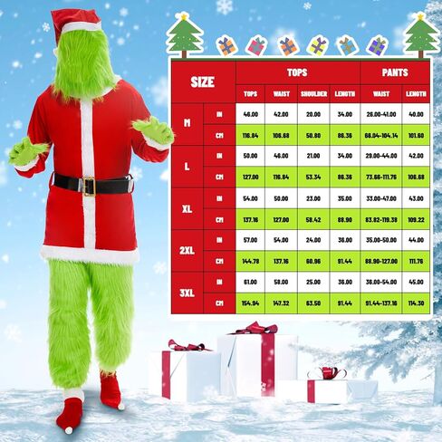 Neragron عيد الميلاد زي الوحش الأخضر، 8 قطع بدلة سانتا الخضراء للبالغين، زي عيد الميلاد الأخضر للبالغين لعيد الميلاد التنكرية in Kuwait