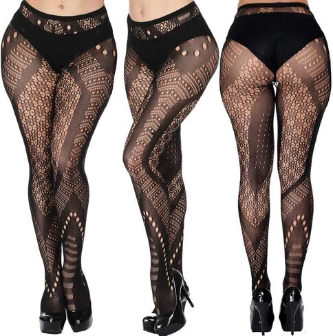 DOIAESKV Plus Size Womens Sexy Lace Patterned Tights Fishnet Floral Stockings High Waist Pantyhose for Girls Ladies 4 Pairs in Kuwait
