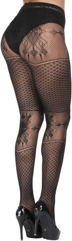 DOIAESKV Plus Size Womens Sexy Lace Patterned Tights Fishnet Floral Stockings High Waist Pantyhose for Girls Ladies 4 Pairs in Kuwait
