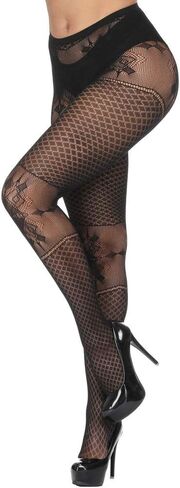 DOIAESKV Plus Size Womens Sexy Lace Patterned Tights Fishnet Floral Stockings High Waist Pantyhose for Girls Ladies 4 Pairs in Kuwait