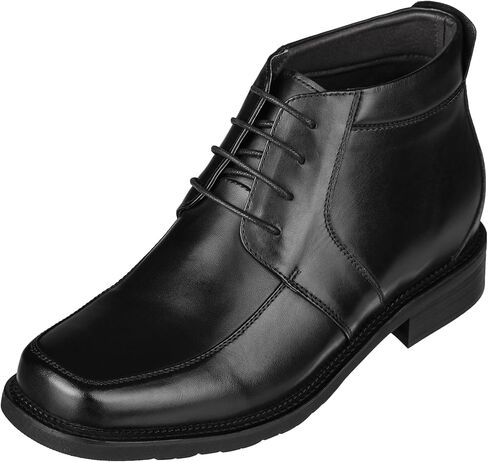 CALTO Men's Invisible Height Increasing Elevator Shoes - Black Premium Leather Lace-up Square-toe Ankle Boots - 3.2 Inches Taller - G9905 in Saudi Arabia