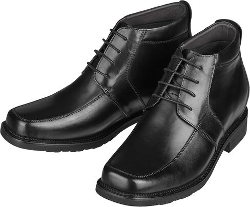 CALTO Men's Invisible Height Increasing Elevator Shoes - Black Premium Leather Lace-up Square-toe Ankle Boots - 3.2 Inches Taller - G9905 in Saudi Arabia