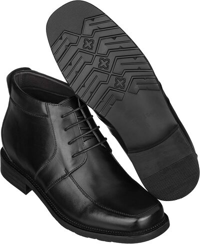 CALTO Men's Invisible Height Increasing Elevator Shoes - Black Premium Leather Lace-up Square-toe Ankle Boots - 3.2 Inches Taller - G9905 in Saudi Arabia