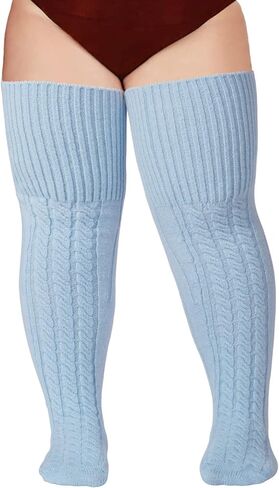 Wool Plus Size Thigh High Socks For Thick Thighs- Extra Long Womens Warm Cable Knit Over Knee Stockings Leg Warmers in Kuwait