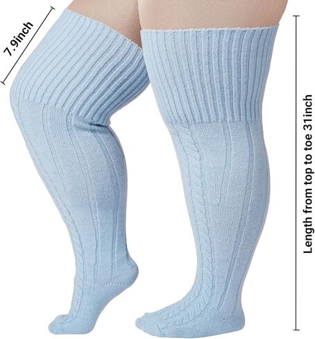 Wool Plus Size Thigh High Socks For Thick Thighs- Extra Long Womens Warm Cable Knit Over Knee Stockings Leg Warmers in Kuwait