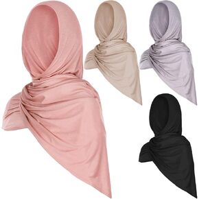 Vabean 4 Pcs Jersey Hijabs Pinless Instant Hijab for Women Muslim Head Wraps Premium Head Scarf Hijab Shawl for Women