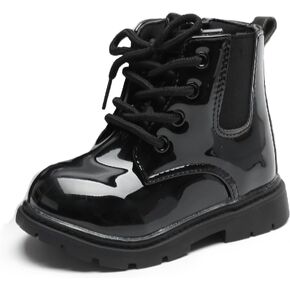 BayDaBik Kids Ankle Boots Boys Girls Stylish Shoes Solid Color Lace Up Side Zipper Combat Boots