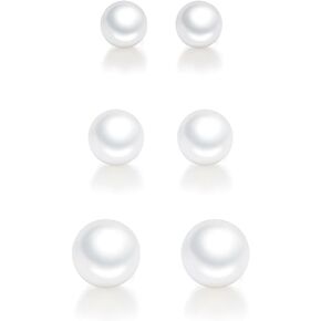 اقراط مرصعة باللؤلؤ للنساء والفتيات، 3 ازواج من الفضة الاسترلينية عيار 925 مع عمود صغير من اللؤلؤ لا يسبب الحساسية، مجموعة مجوهرات لعيد الميلاد والذكرى السنوية وعيد الحب in Kuwait