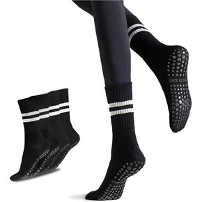 FLYDO Pilates Grippy Socks with Grips for Women Yoga Non Slip Long Socks for Pure Barre, Ballet,Dance Workout 2-5 Pack in Saudi Arabia