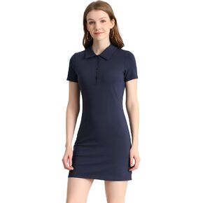Allegra K Women's Short Sleeve Polo Collar Golf Tennis Stretch T Shirt Dress Mini Cotton Dress