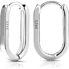 LUTER S925 أقراط حلقية من الفضة الاسترلينية، قطعتان من الأقراط البيضاوية الصغيرة للنساء على شكل حرف U S925 أقراط بسيطة من الفضة الاسترليني خفيفة الوزن ومريحة (فضي) in Saudi Arabia