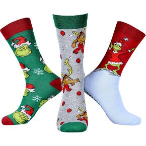 Dr Seuss The Grinch Character Design Adult Holiday 3 Pair Crew Socks in Saudi Arabia