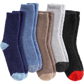 SDBING Mens Fuzzy Socks Soft Cozy Microfiber Fluffy Slipper Socks Plush Winter Warm Sleeping Socks 5 Pairs in Kuwait