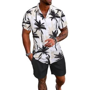 SOLY HUX Men's 2 Piece Outfits Tropical Print Short Sleeve Button Down Hawaiian Shirt and Shorts Set in Kuwait