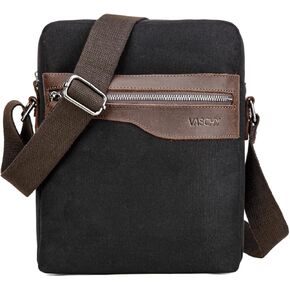 VASCHY Small Messenger Bag, Vintage Leather Canvas Crossbody Shoulder Side Bag for Men Women for Work/Travel in Kuwait