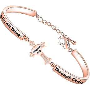 FEELMEM Verse Bible Philippians 4:13 Bracelet I Can Do All Things Through Christ Who Strengthens Me Cross Charm Bracelet in Saudi Arabia