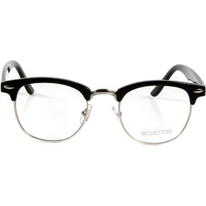 Vintage Inspired Classic Half Frame Horn Rimmed Clear Lens Glasses (Black-Silver) in Saudi Arabia