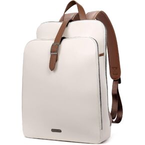 CLUCI Leather Backpack for Women 15.6 inch Laptop Womens Backpack Purse Travel Backpack Work Bag Vintage Daypack Beige with Brown