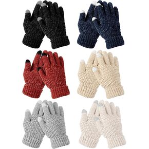 Mumufy 6 Pairs Kids Winter Gloves, Kids Knit Touchscreen Gloves, Toddler Fleece Lined Warm Gloves for Teen Girls Boys in Kuwait