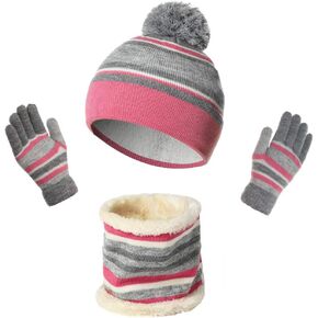 مجموعة قبعات شتوية محبوكة للأطفال من Go Mai + وشاح + قفازات، تتضمن قبعة دافئة وقفازات لجميع الأصابع ورقبة دائرية دافئة in Kuwait
