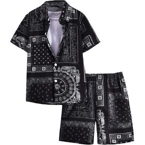 Floerns Boys Paisley Print Short Sleeve Shirt Track Shorts Set Two Piece Outfit