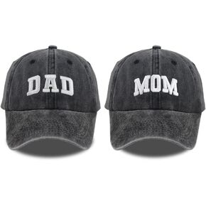 Dad and Mom Hats for Men Women, 3D Embroidered Adjustable Washed Cotton Fathers Mothers Day Birthday Baseball Caps