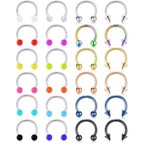 Mayhoop 20G 24Pcs Surgical Steel Horseshoe Nose Septum Rings Piercing Jewelry Cartilage Helix Tragus Earring Hoop Lip Horseshoe Piercing Retainer for Women Men 8mm 10mm in Saudi Arabia