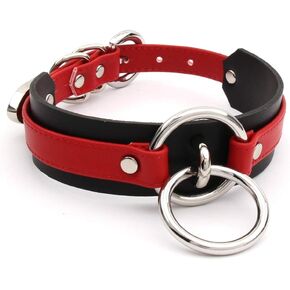 Handmade Womens Double O Ring Faux Leather Choker Collar Necklace