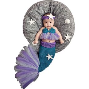 ملابس أطفال حديثي الولادة محبوكة التصوير الفوتوغرافي حورية البحر حمالة ذيل طفل دعم الزي زي طفل كروشيه ملابس البنات مجموعة الكروشيه اليدوية الكروشيه حورية البحر in Kuwait