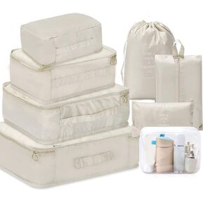 8 Set Packing Cubes - WantGor 6 Travel Organizer Luggage Compression Pouches + 1 Shoes Bag+ 1 Clear Toiletry Bag in Kuwait