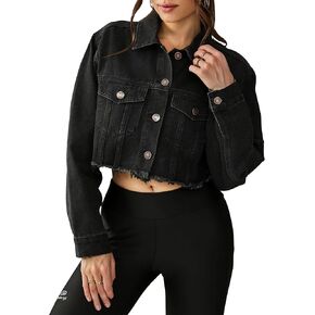 Tsher Women's Oversize Vintage Washed Denim Jacket Long Sleeve Classic Loose Jean Trucker Jacket D003
