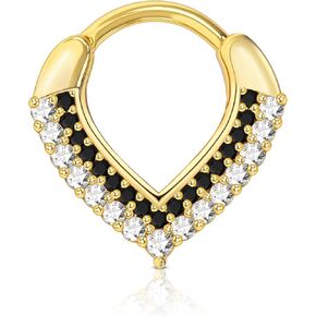 CM Crareesi Mania Septum Jewelry 8mm Teardrop Septum Piercing Jewelry 316L Stainless Steel Daith Piercing Jewelry Double Clear CZ Paved 16G Septum Clicker Rings for Women in Kuwait