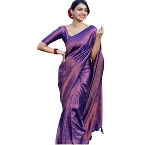 ساري كانجيفارام منسوج من الحرير الناعم للنساء مع قطعة بلوزة - SGF11 in Kuwait