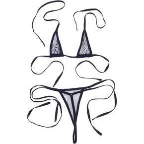 ZTie Women’s Sheer Extreme Swimsuit Bikini Halterneck Top and Tie Sides Micro Bikini Thong Sets