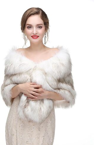 شال نسائي من فرو الثعلب الصناعي لحفلات الزفاف من Leyidress، شالات وأغطية للرأس لحفلات الزفاف المسائية in Kuwait