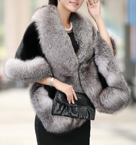 معطف Amore Bridal نسائي فاخر من الفرو الصناعي شال الملتف من أجل الشتاء in Kuwait