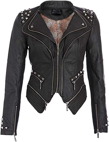 Women's Faux Leather Jacket Punk Studded Moto Jacket in Kuwait
