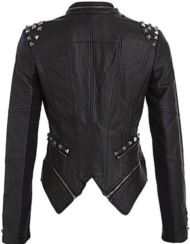 Women's Faux Leather Jacket Punk Studded Moto Jacket in Kuwait