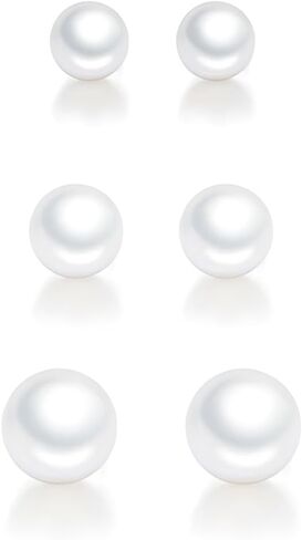 اقراط مرصعة باللؤلؤ للنساء والفتيات، 3 ازواج من الفضة الاسترلينية عيار 925 مع عمود صغير من اللؤلؤ لا يسبب الحساسية، مجموعة مجوهرات لعيد الميلاد والذكرى السنوية وعيد الحب in Kuwait